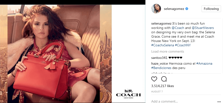 Instagram-influencer-Selena-Gomez-purse-promotion