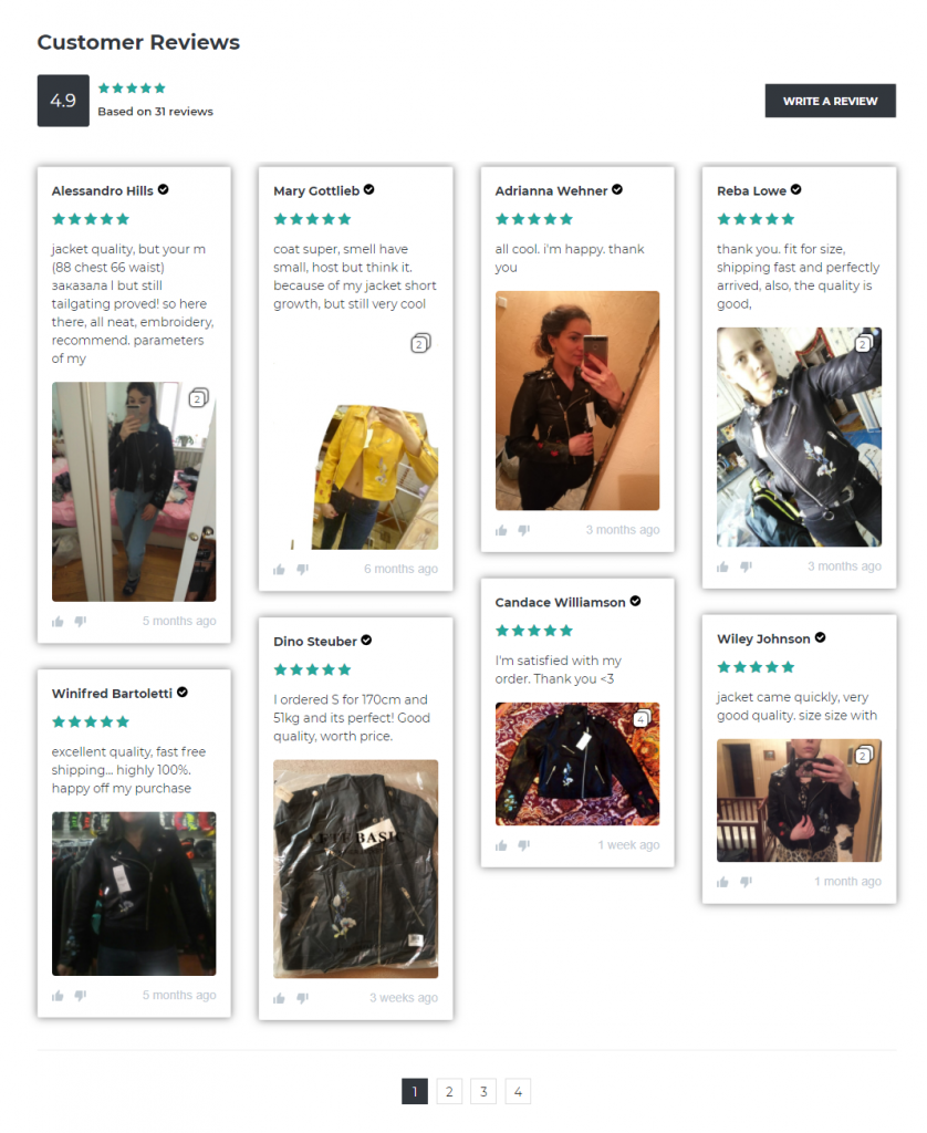 review section for product page