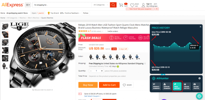 Ali-Express-product-page-watch-information-ali-hunter-order-history