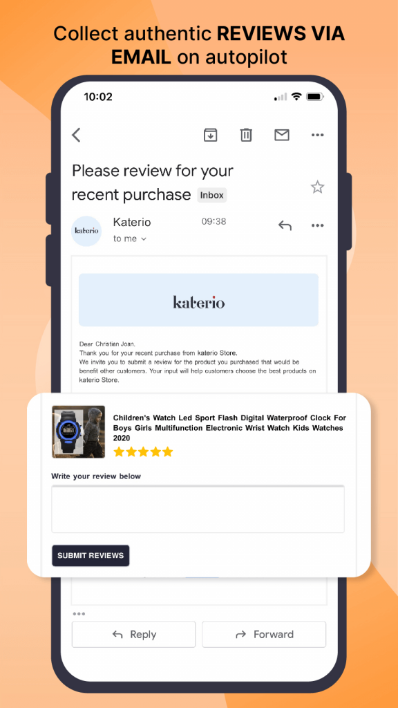 Get more product reviews from customers via email.