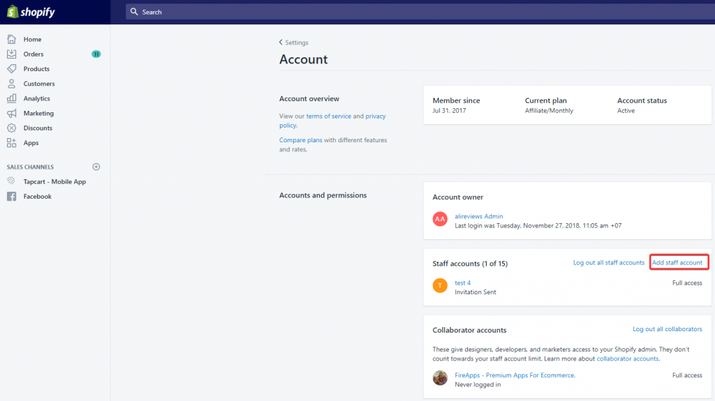 How To Find Add Staff Account In Shopify Setting