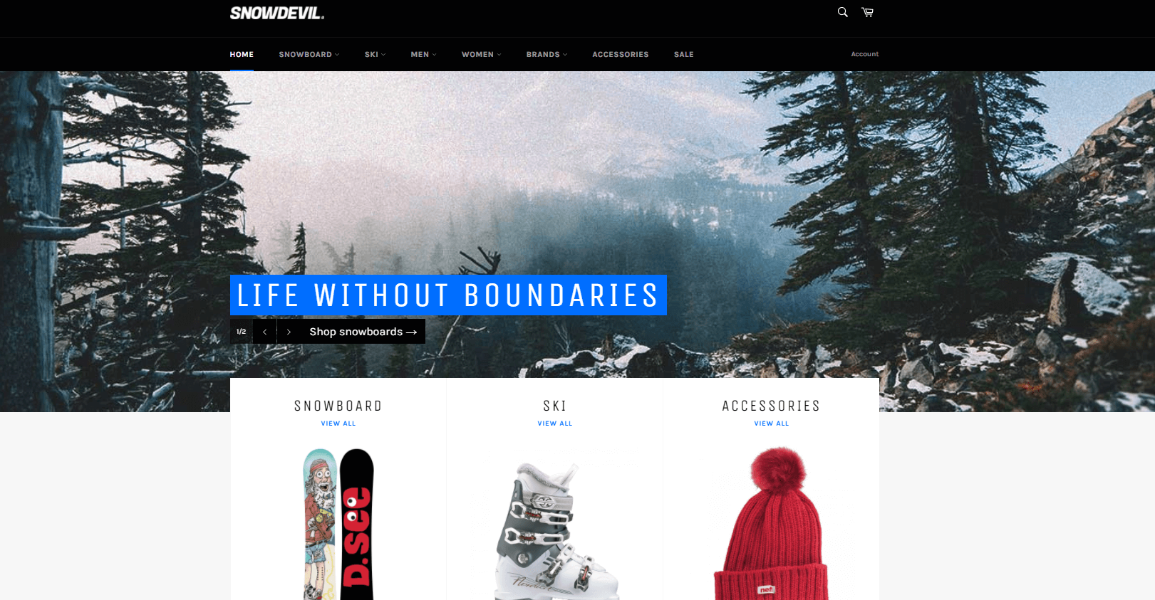 Shopify Store Snowdevil Using Venture Shopify Theme For Sports Adventure Industry