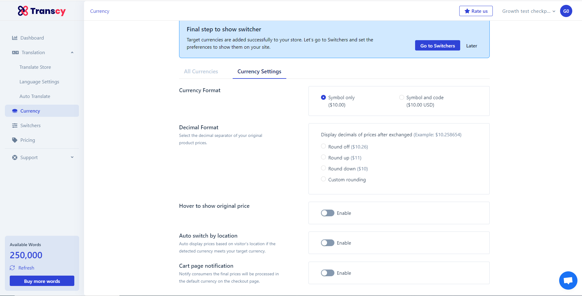 Currency Settings