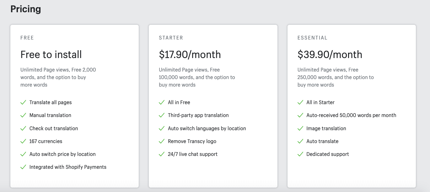 Transcy vs Weglot comparison pricing plans