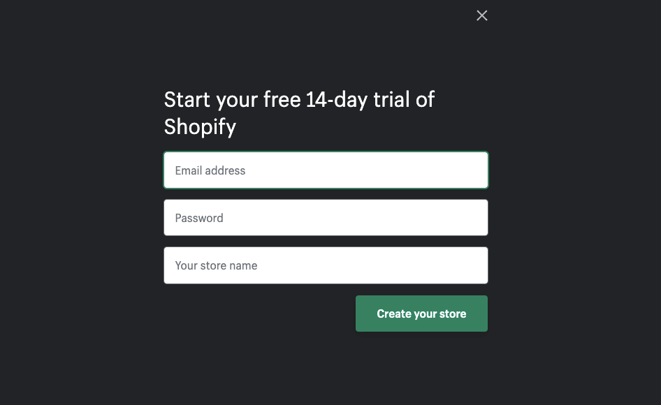 Sign up with Shopify to start free trial 