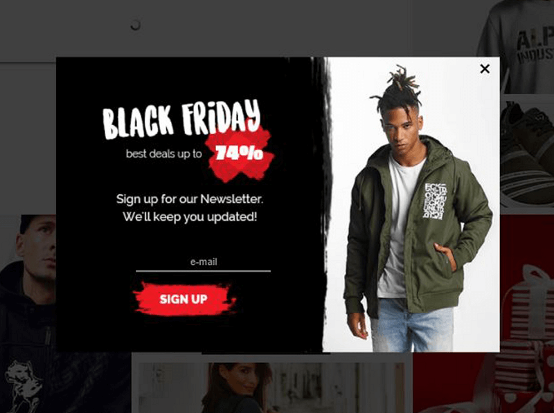 Black Friday deals on a popup