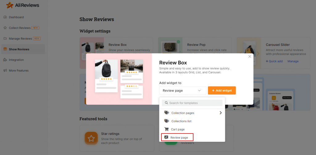 Shopify review page Ali Reviews