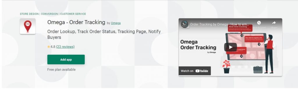 Omega - Order tracking app on Shopify store